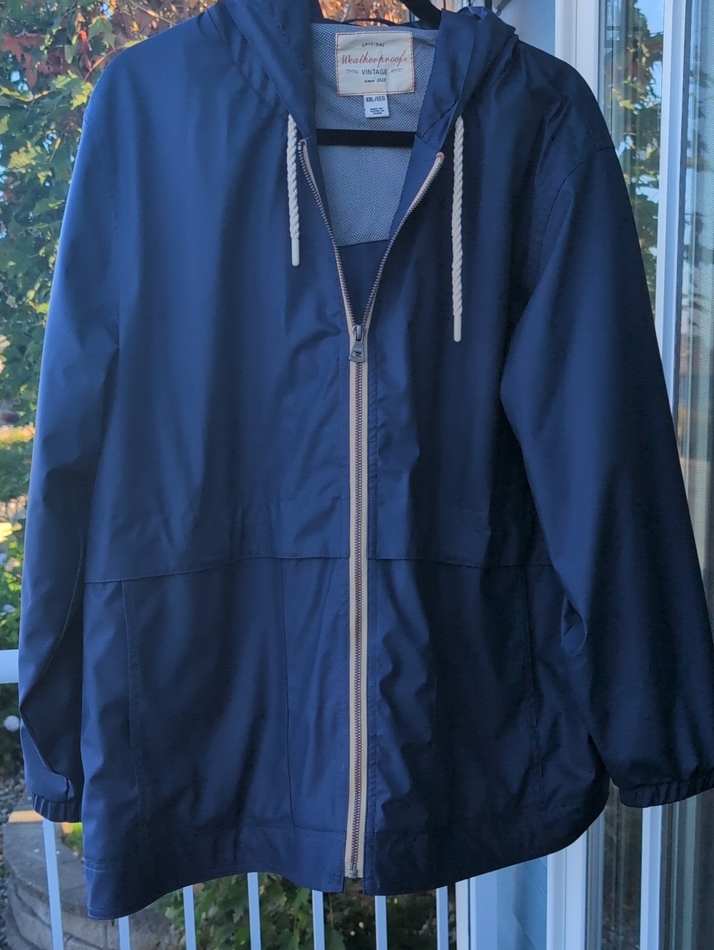 Weatherproof Women’s Navy Hooded Windbreaker with Contrast Zip  XXL